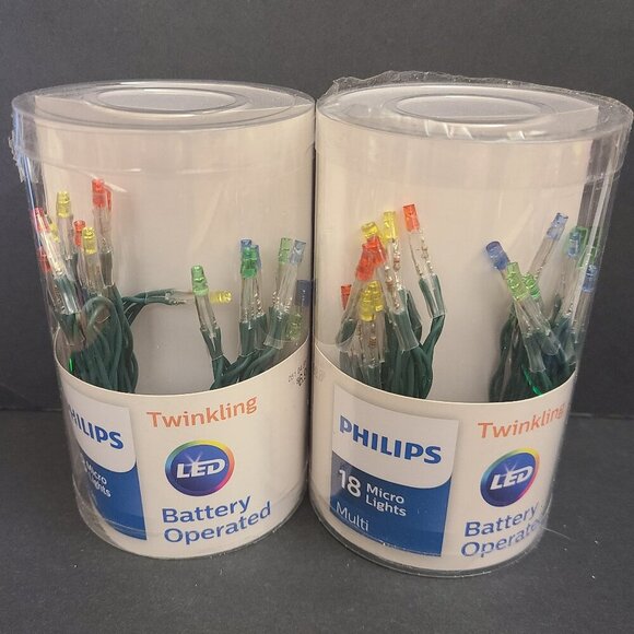 Set of 2 Philips Twinkling LED Micro Lights Multi Color Strings Battery Operated - Picture 1 of 5